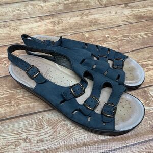 Fly Flot 41 Anatomic Leather Suede Blue Sandals Strappy Buckle Size 10 Comfort
